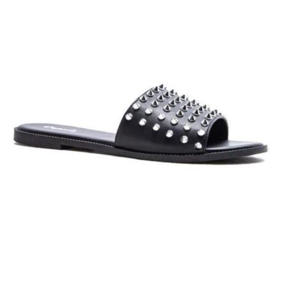 Shoes - Spiked Slides in Black/Silver
